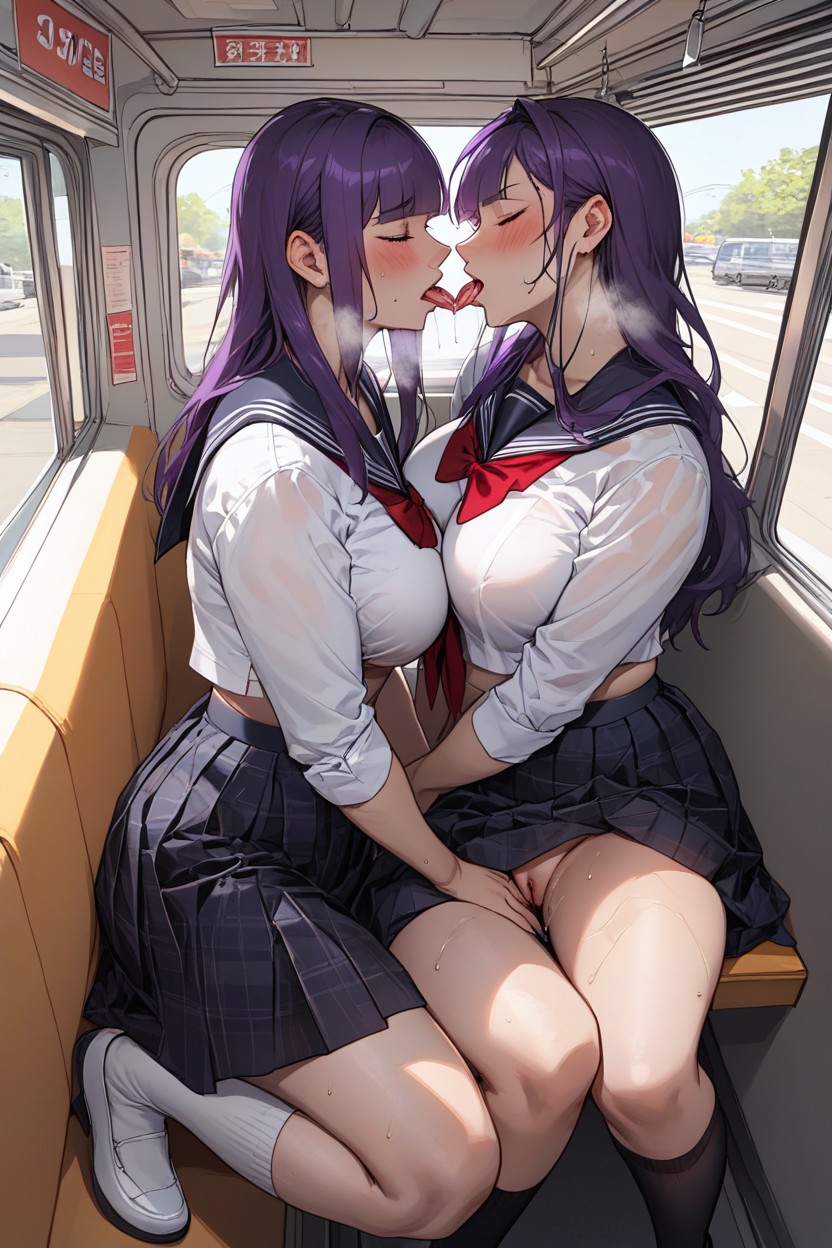 Thighs Exposed, Close Mouth, Stright Long Hair Hentai AI Porn