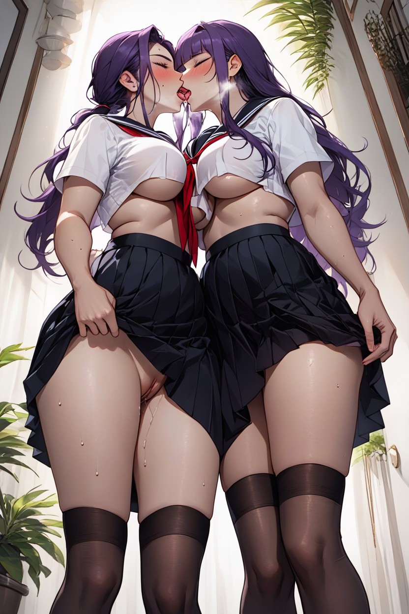 Cleavage, Stright Long Hair, Detailed Eyes Hentai AI Porn