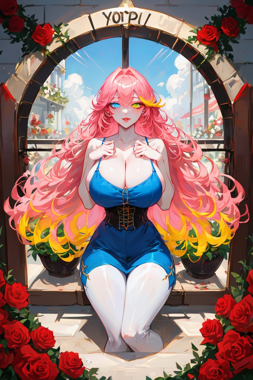 Rounded Facial Features, Neon Yellow Highlights, Roses Hentai AI Porn