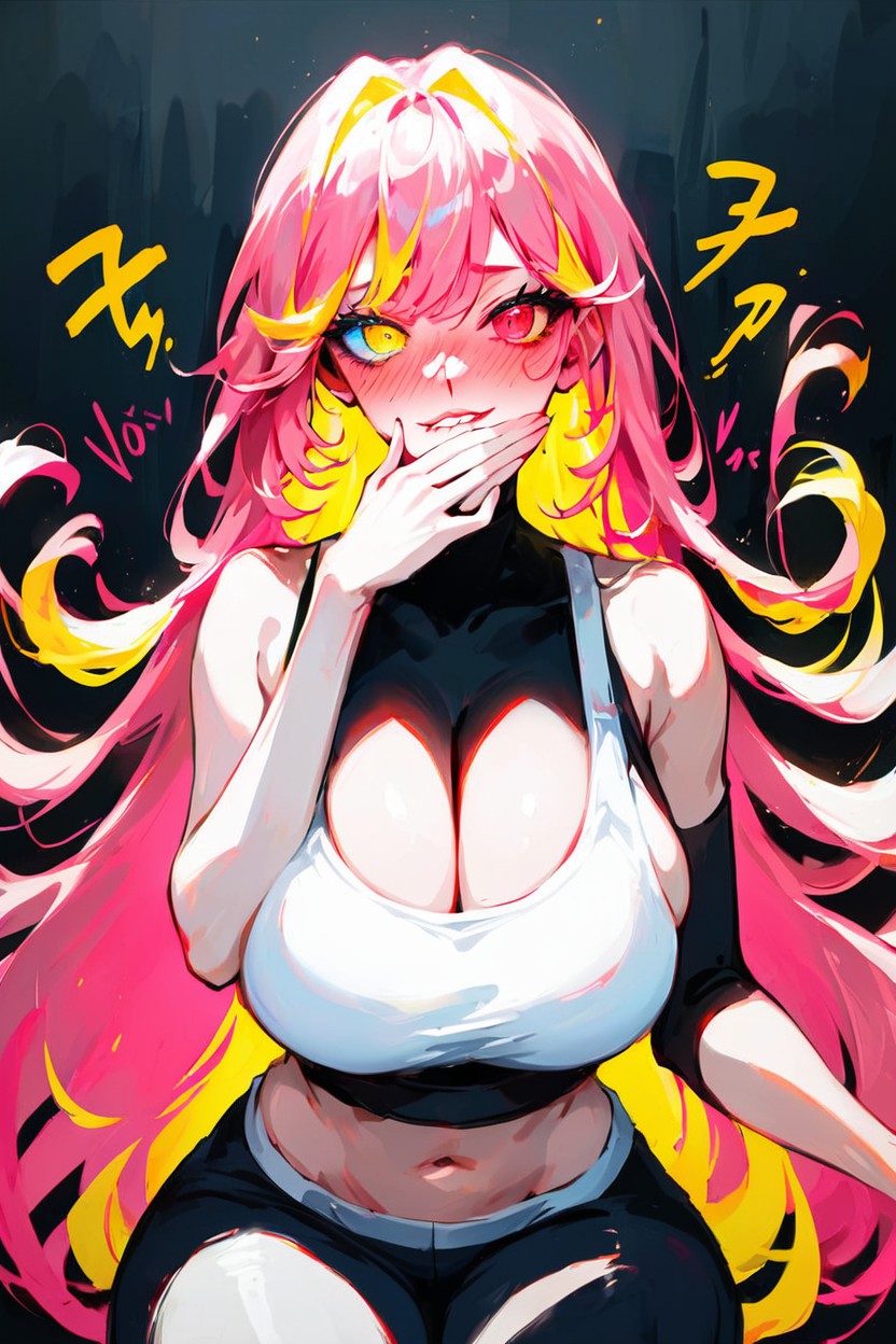 Pink Hair With Yellow Under Highlights, Supple Body, Happy Hentai AI Porn