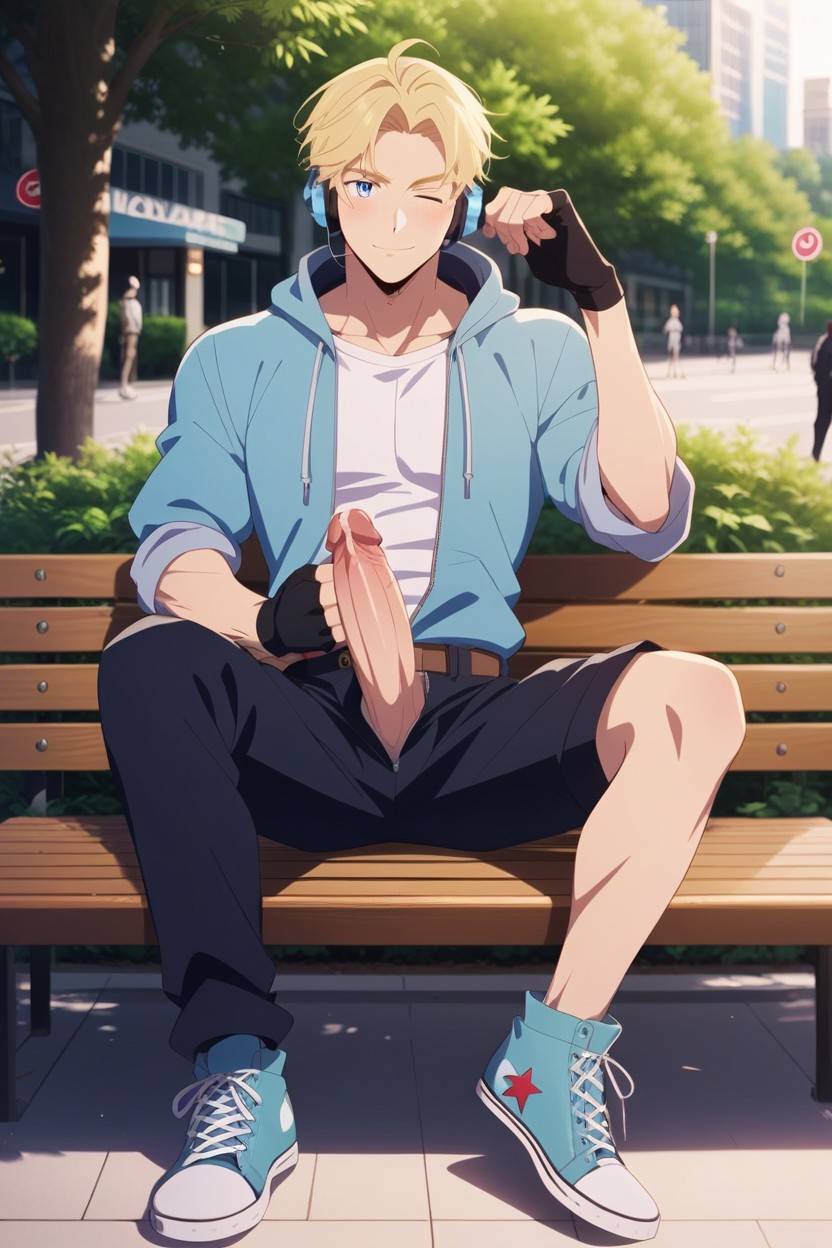 Day Time, Erect Penis, Sitting On Park Bench Porno gay IA