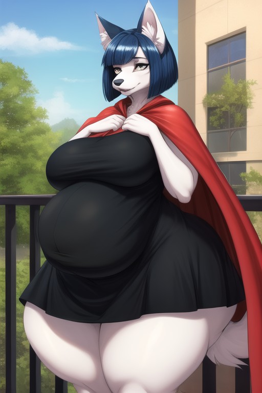 Thick, Hyper Massive Belly, Standing Outside On Balcony Furry AI Porn