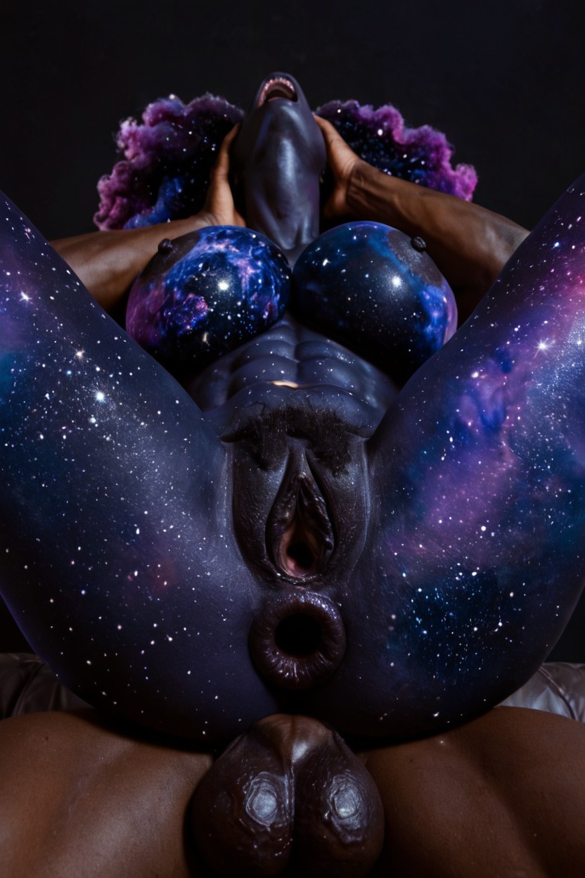 Cosmic Face, His Hands Grabbing Her Body, Head Back Ebony AI Porn
