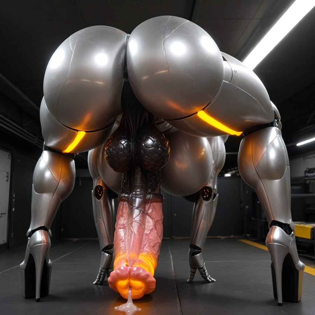 Metallic Skin, Barbed Flared Robot Penis, Hyper Feminine Porno IA transsexuelle