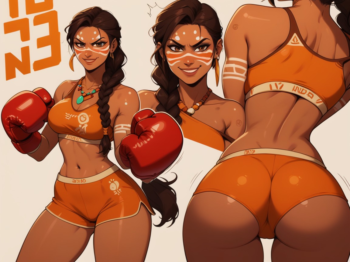 Brown Eyes, Boxing Posters In Background, Waist Length Hair Latina AI Porn