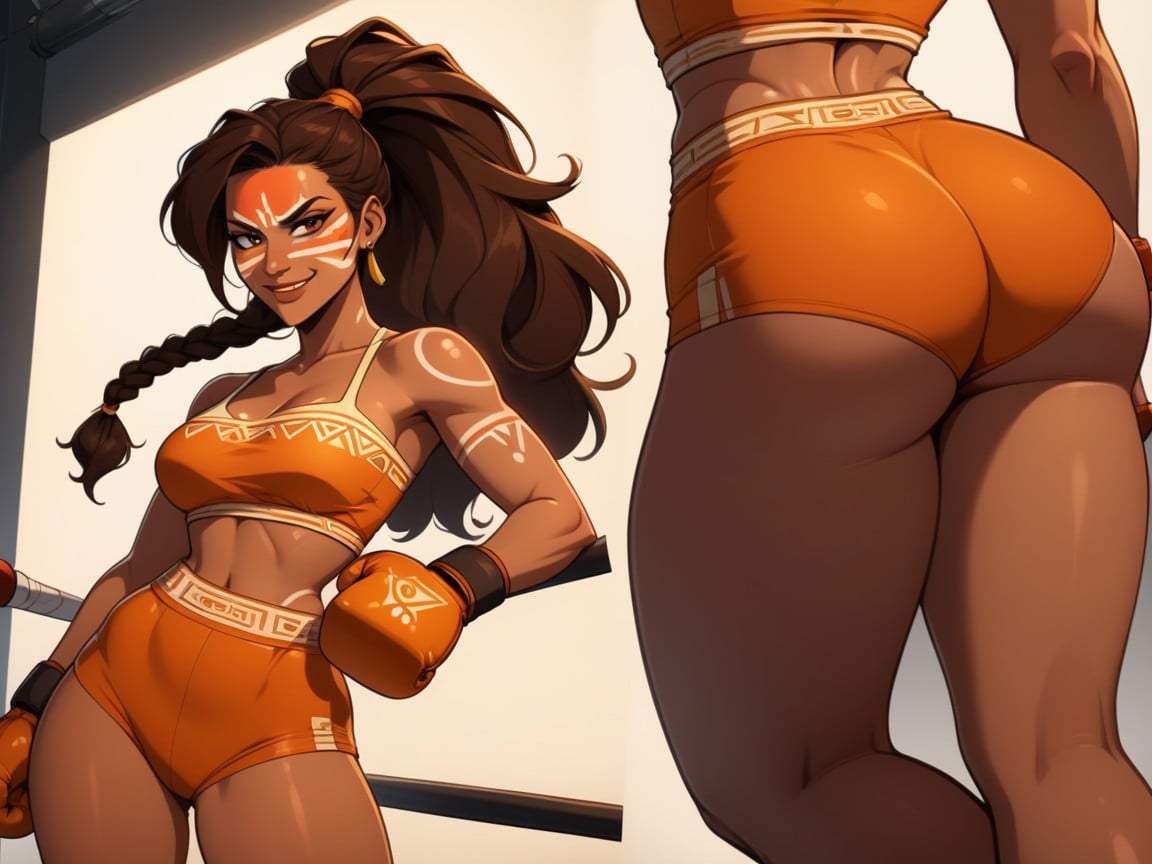 Boxing Ring Background, Ojos Marrones, Orange Tribal Face Paint Porno latina IA