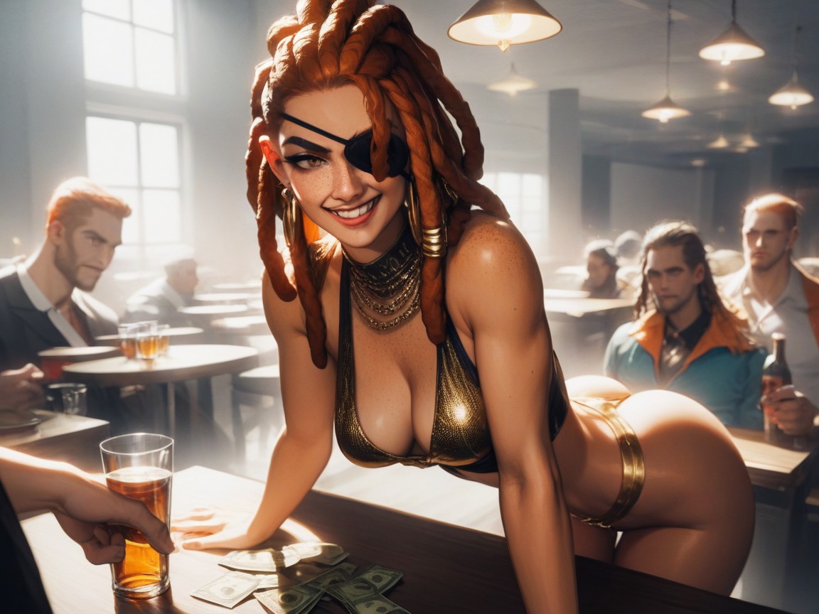 Gold Feather Boa, Rounded Wide Hips, Money On The Table AI Porn