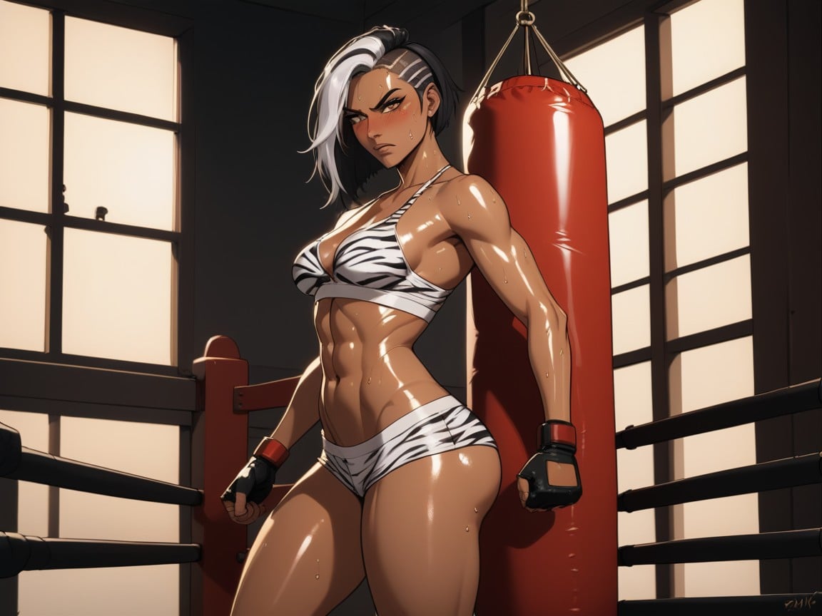 Motion Lines, Wearing Silver Tiger Print Boxer Clothes, Boxer Latina AI Porn