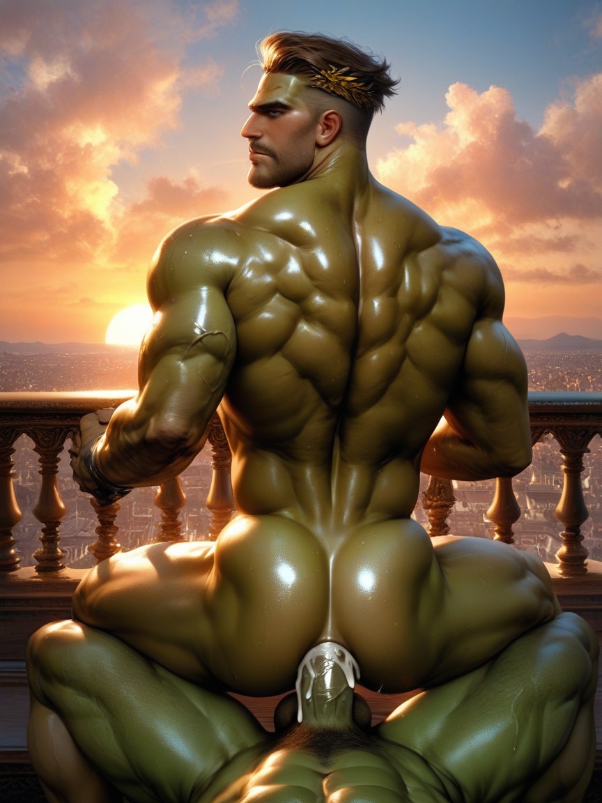 Balcony, Arms Behind Back, Soft Light AI Gay Porn
