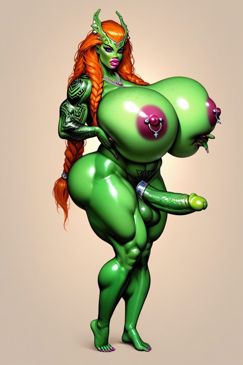 Naked, Alien, Very Long Hair Shemale AI Porn