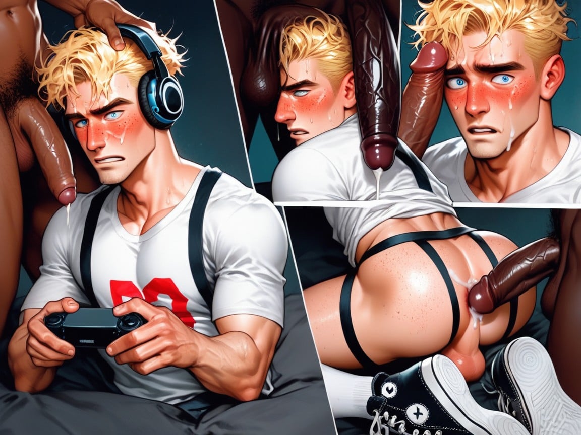 Multiple Scenes, Freckles, Embarrassed Expression AI Gay Porn