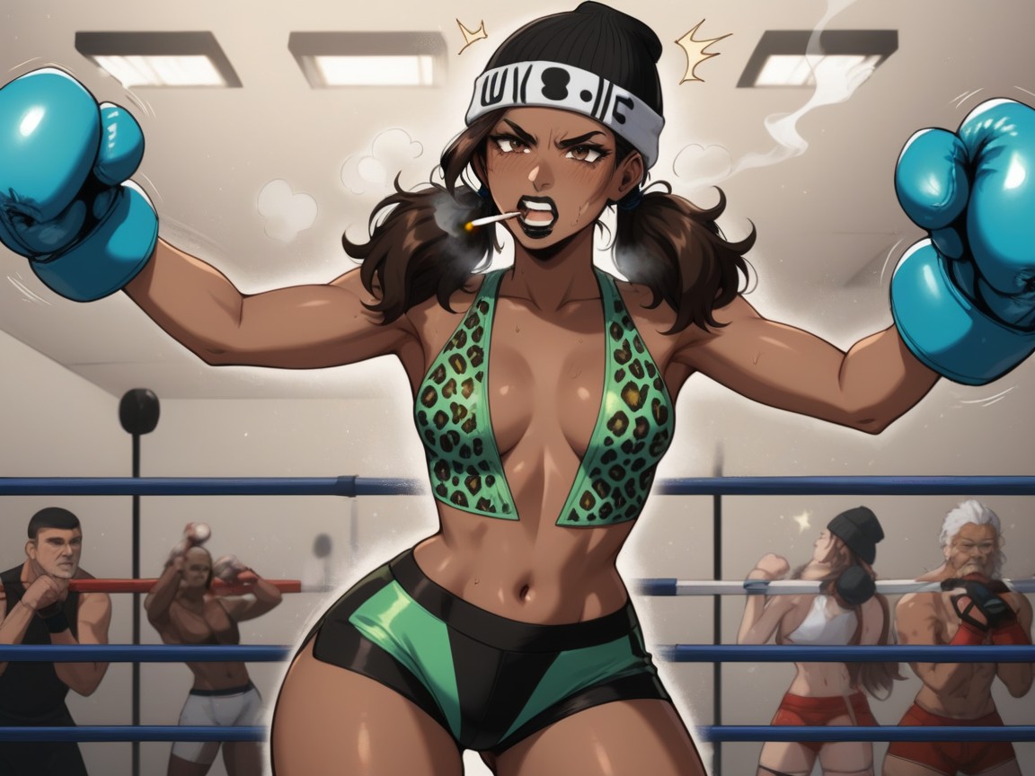 Dimly Lit, Boxer Posters In Background, Gapped Thighs AI Porn