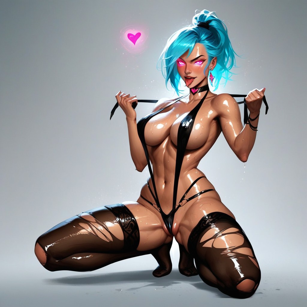 Framing Her Violet Cybernetic Eyes, Thick Thighs, Skinny AI Porn