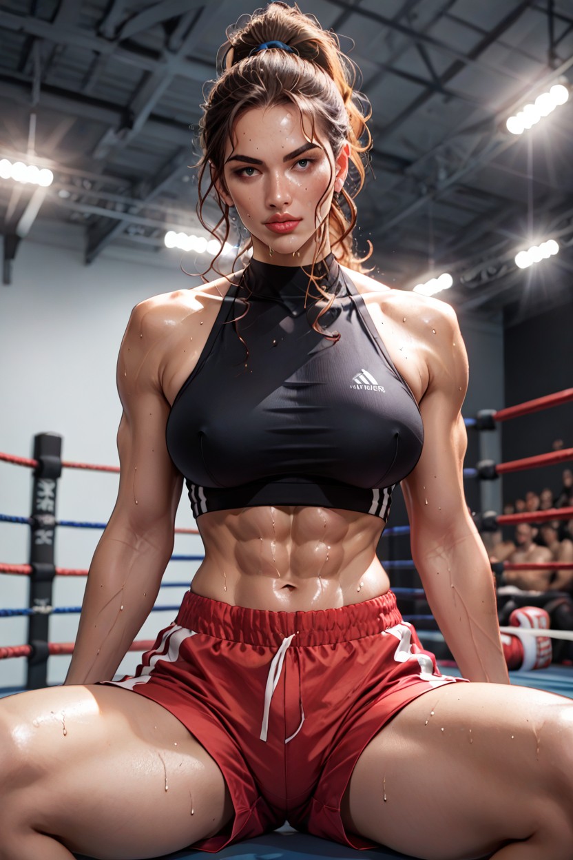Athletic Body, Lips Are Full, High Messy Ponytail With Loose Strands AI Porn