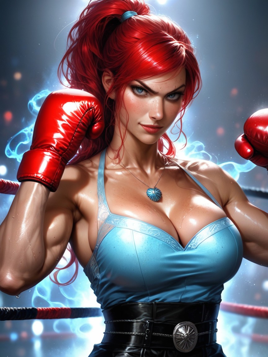 Red Boxing Gloves, Punching At The Viewer, Busty Breasts Hentai AI Porn