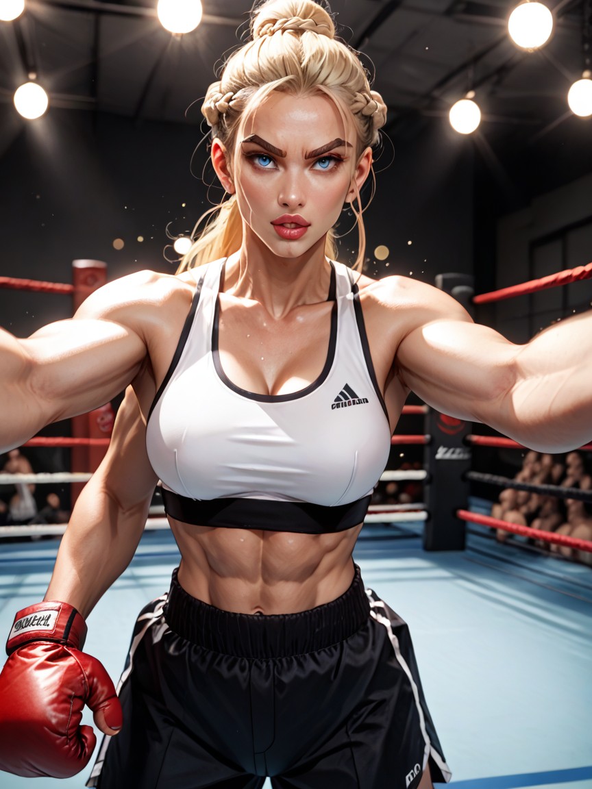 Standing, Piercing Blue Eyes That Hold An Icy Confidence, Break In A Boxing Ring In An Old Gym Porno IA