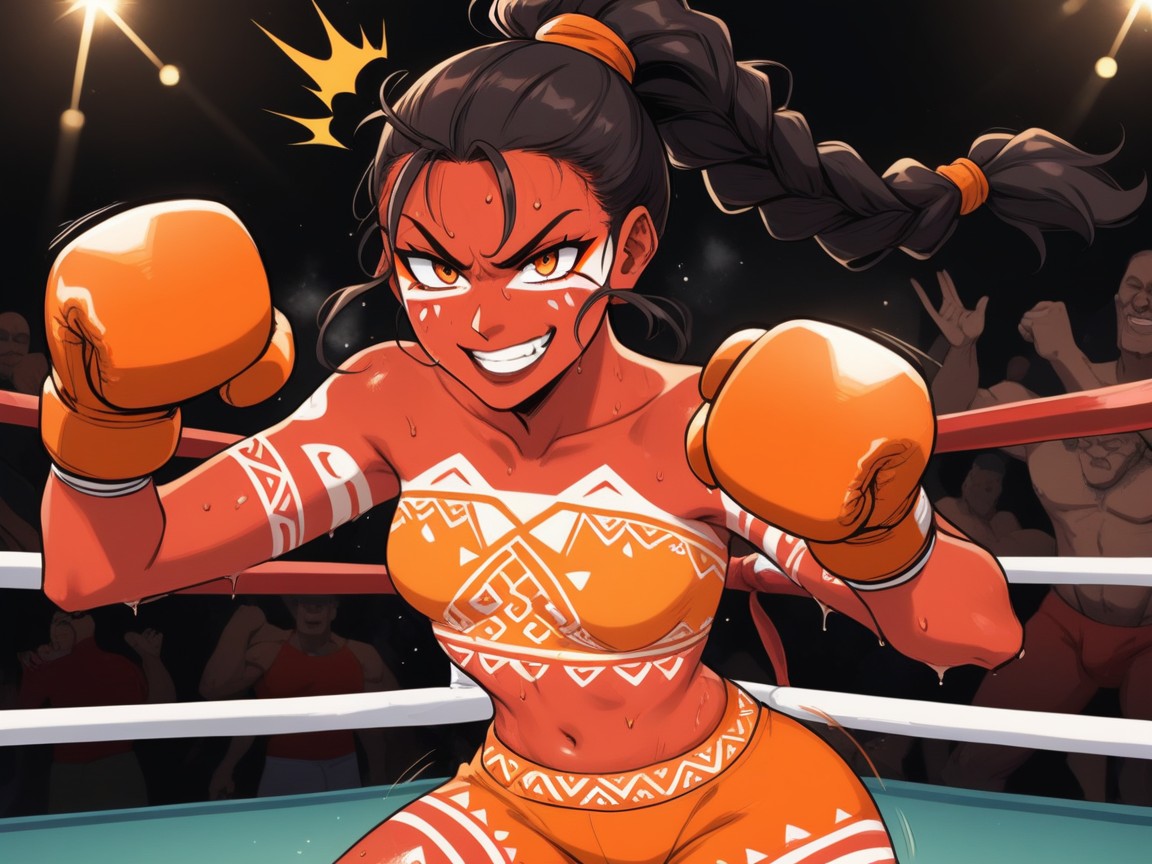 Black Hair, Fist Bump, Boxing Ring Background Hentai AI Porn