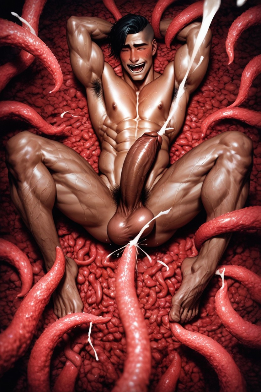 Screaming, Restrained By Tentacles, Excité Porno IA Gay