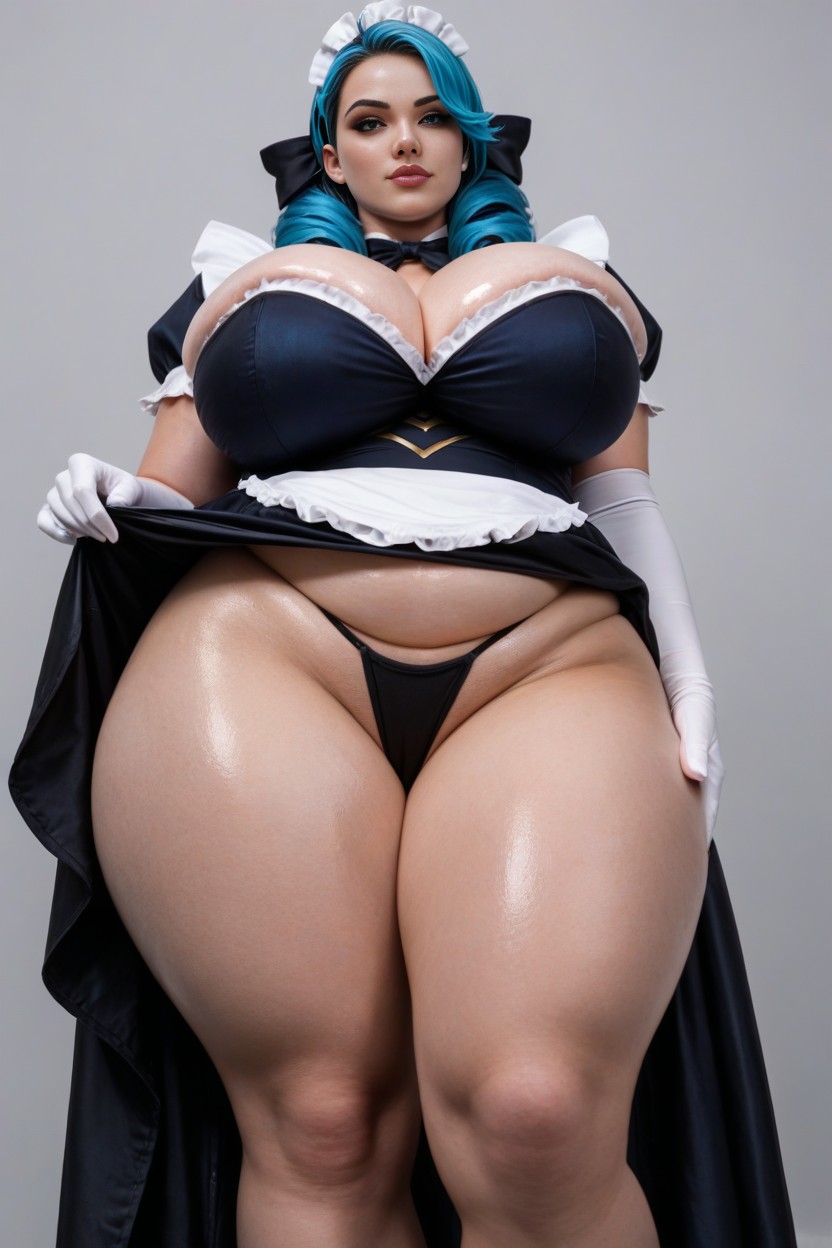 Long Elbow White Maid Gloves, Bbw Supermodel Body Type, Oiled Skin AI Porn