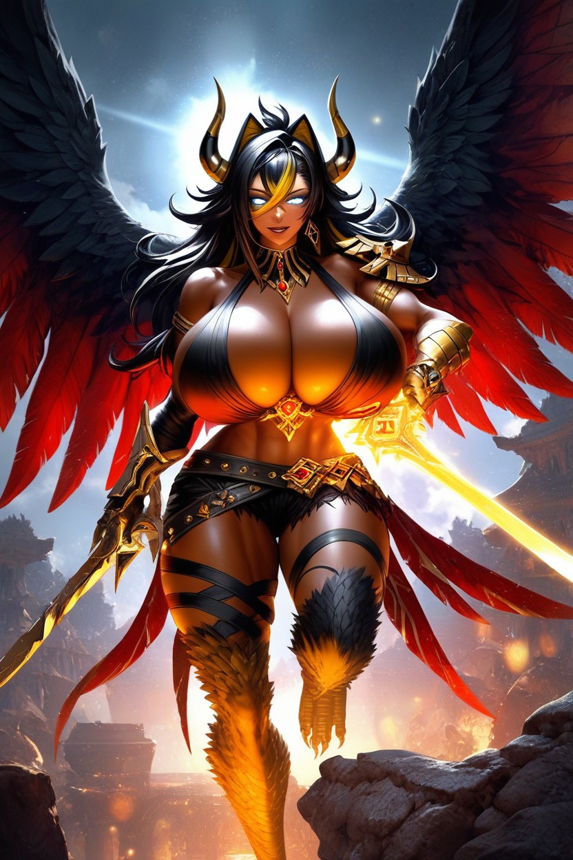 Black Scales Covered Shins, Colossal Straight Horns, Ancient Ruins Hentai AI Porn
