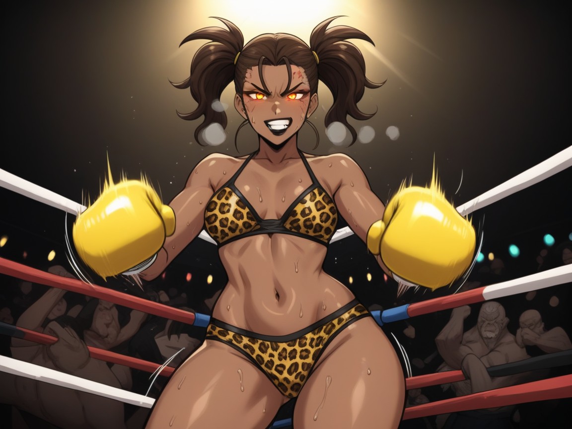 Glowing Neon Fists, Hips Wider Than Shoulders, Wearing Leopard Print Boxing Clothes Hentai AI Porn