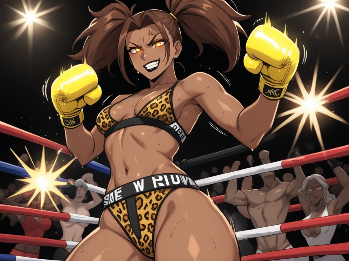 Saturated Colors, Evil Grin, Wearing Leopard Print Boxing Clothes Hentai AI Porn