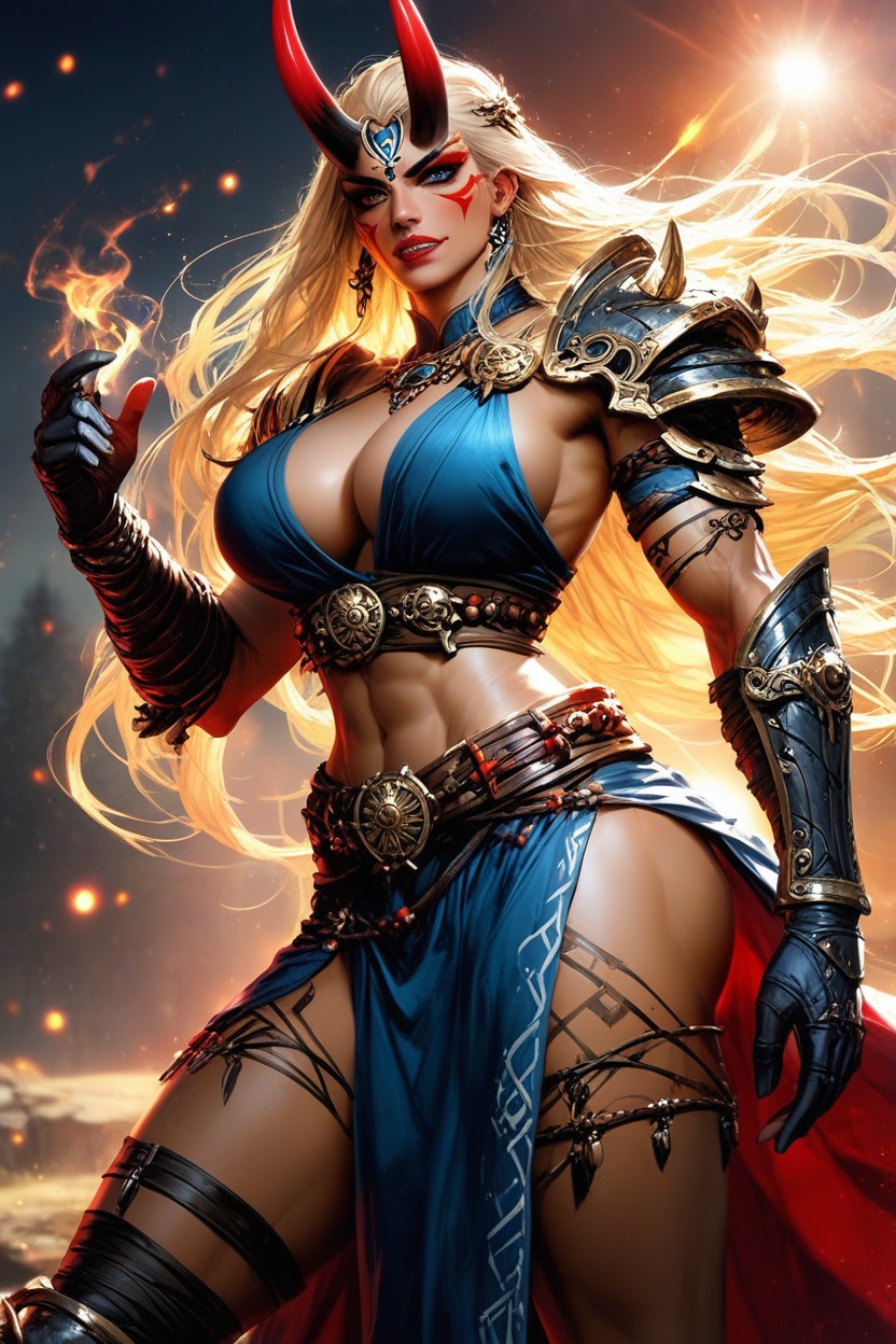 Volumetric, Blue Skirt With On Side Longer Than The Other, Oni Berserker Hentai AI Porn
