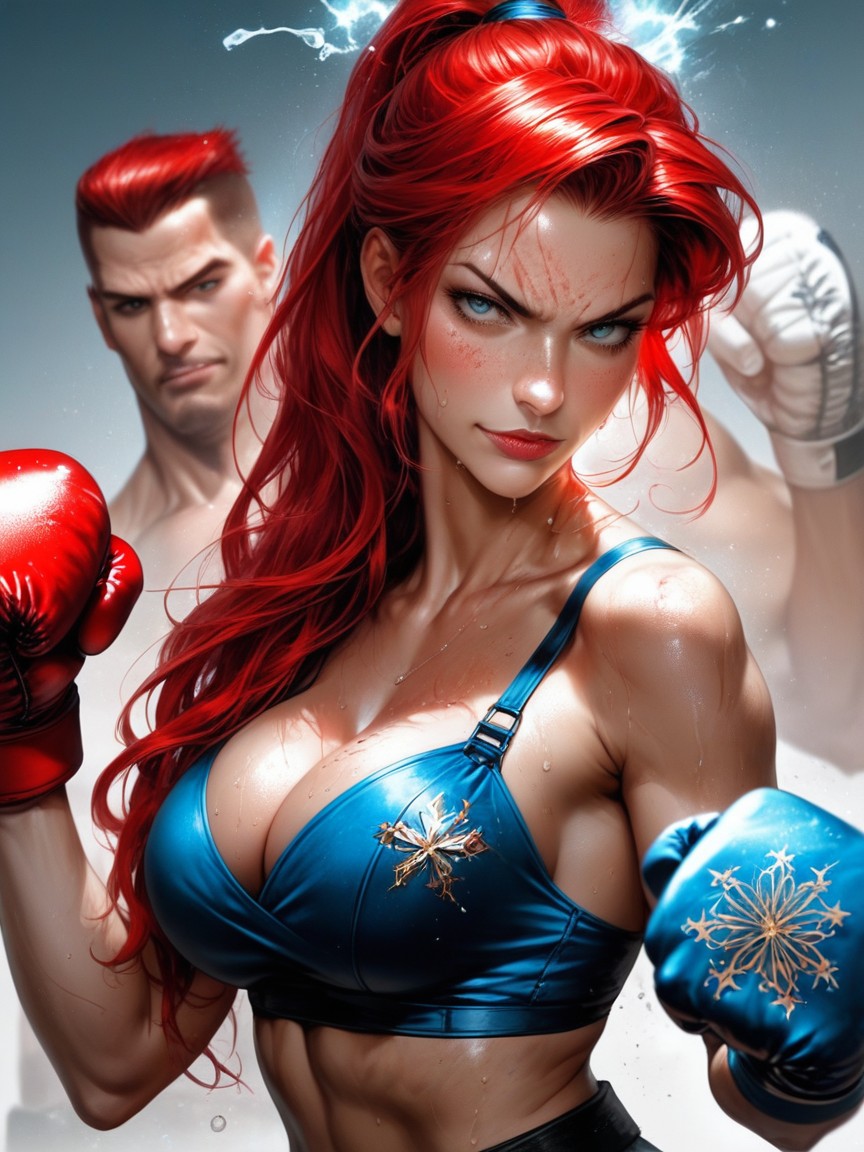 Boxing, Cleavage, String Seashell Bra Hentai AI Porn
