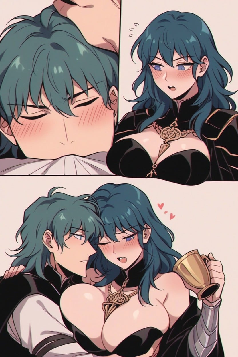 Man Burries His Face Between Byleth's Breasts, Resting Face On Breasts, Beautiful Breasts Hentai AI Porn