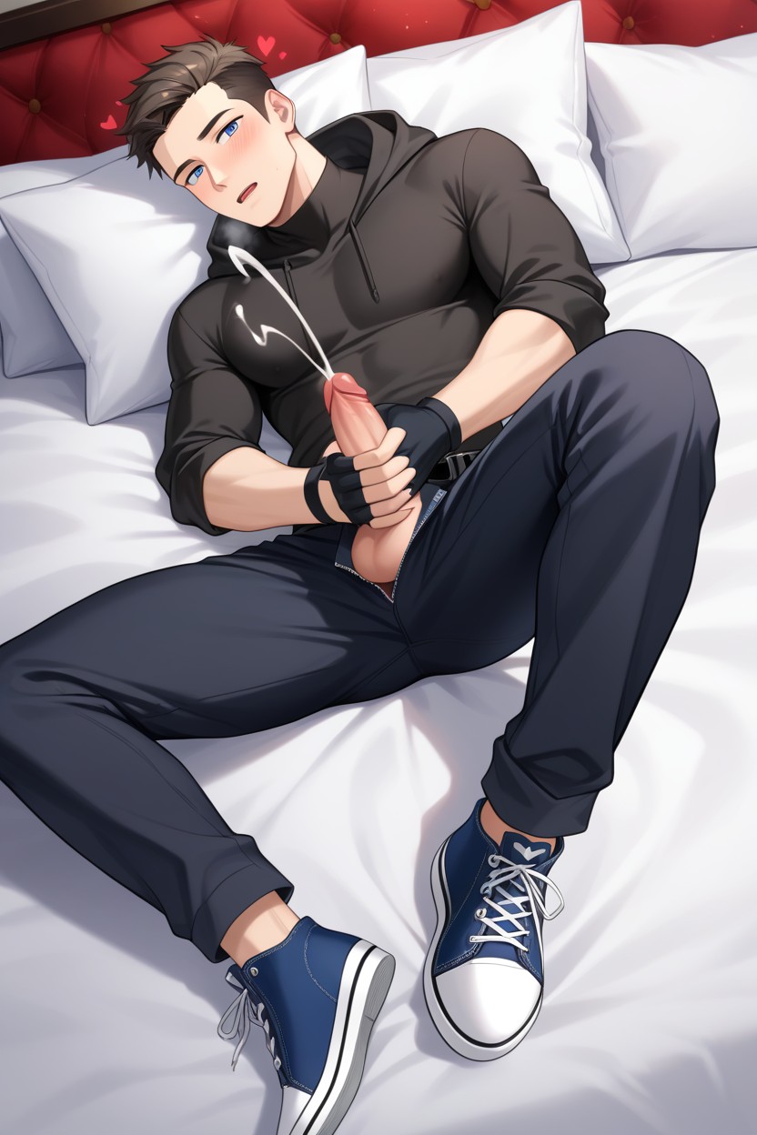 Body Leaning On The Bed, Medium Height, Night Time AI Gay Porn