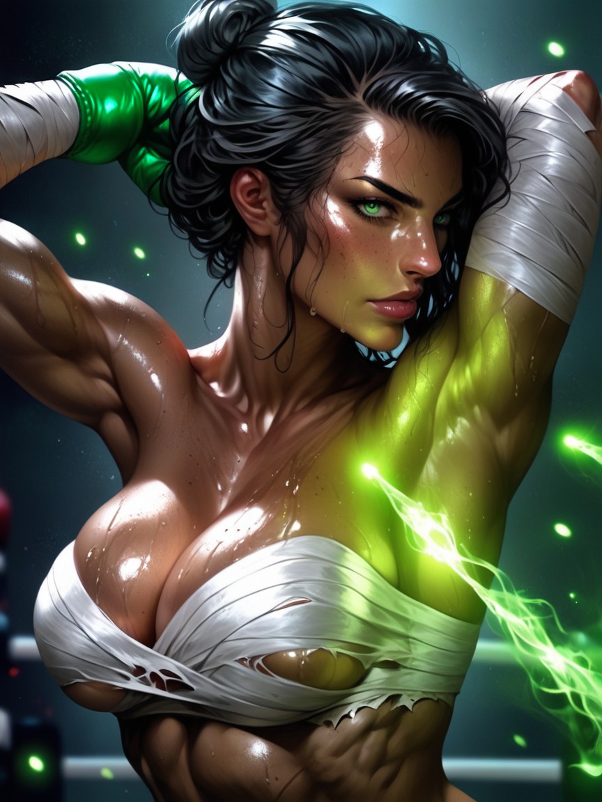 In An Ufc Octagon, Green Boxing Gloves, Taina Hentai AI Porn