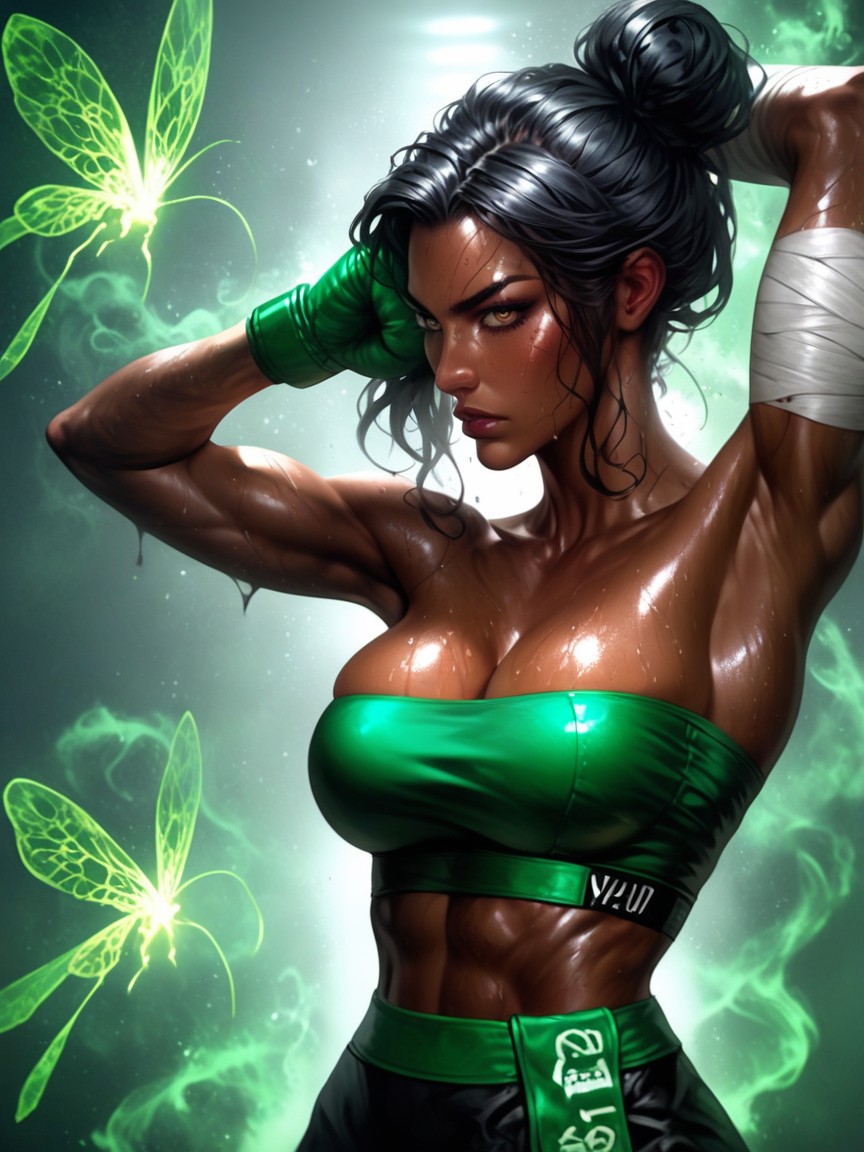 Wearing Strapless Sports Bra, Photorealistic, Black Hair Hentai AI Porn