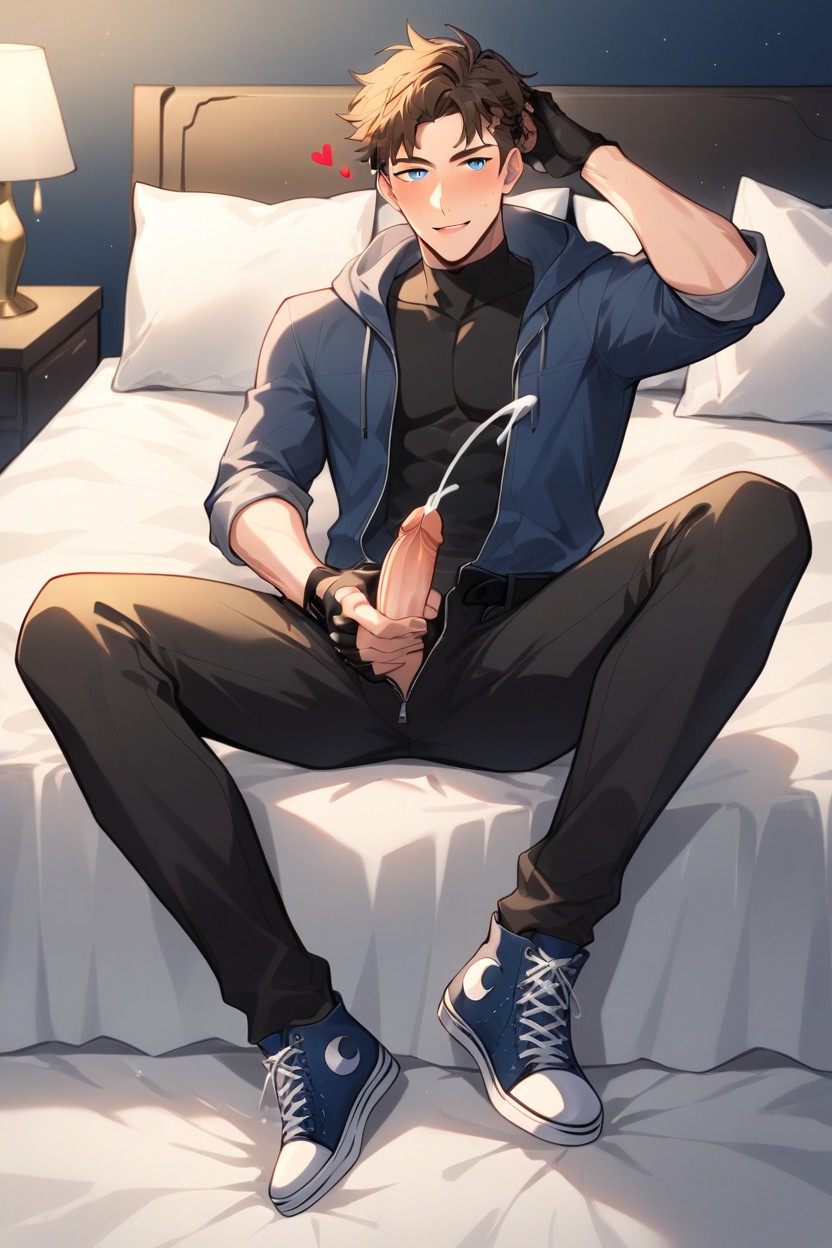 Looking At Viewer, Light Skin, Wearing Very Dark Blue Converse Sneakers AI Gay Porn