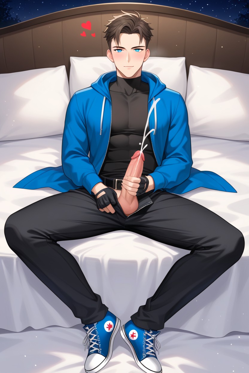 Horny Face Expression, Jerking Off, Brunette Brown Spiky Hair AI Gay Porn