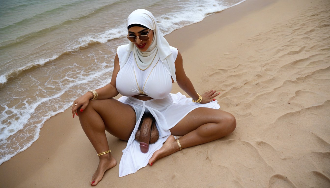 Massive Saggy Balls Excessive Pubic Hair, Thick Cock, Sitting Down Shemale AI Porn