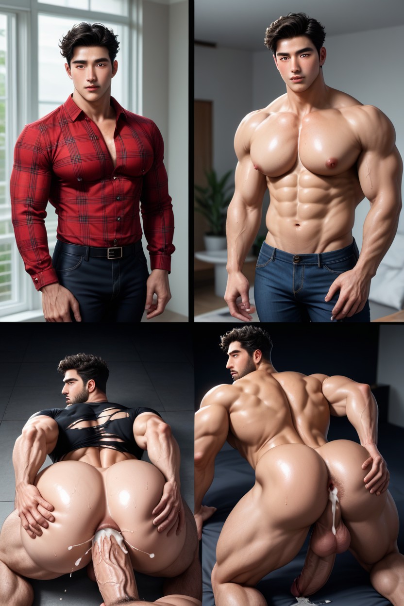 Cock Deep In Anus, Creampie, Sweaty AI Gay Porn