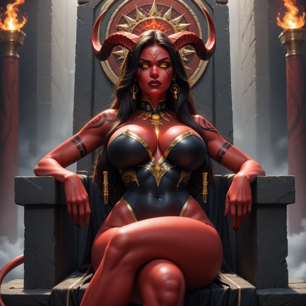 Massive Ass, Glowing Gold Eyes, Red Skin AI Porn