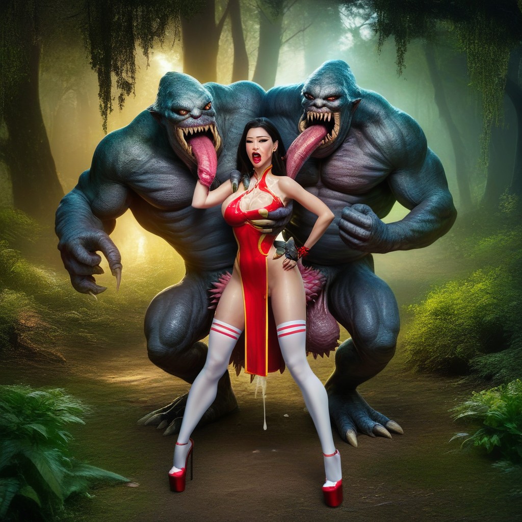 Monster Trying To Eat The, Many Monsters Around, Gigantic Two Monsters With Barbed Cock AI Porn