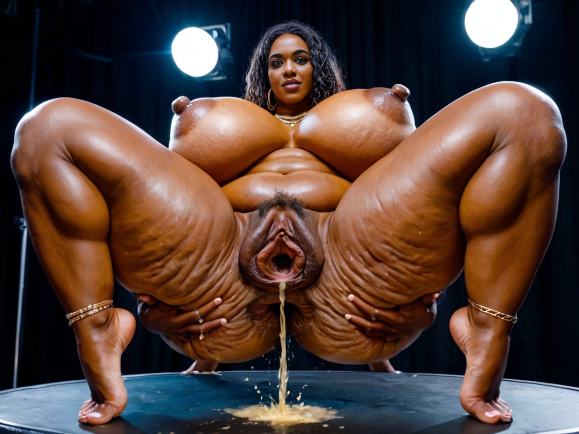 Tunnel Cunt, Suspended From Wall, Huge Clitoris AI Porn