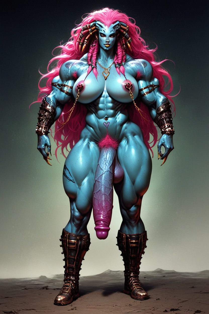 18+, Jewelry In Dread Locks, Muscular Woman Shemale AI Porn