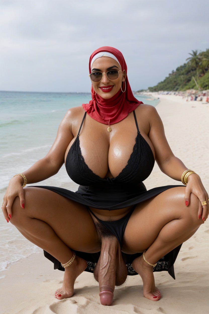 Massive Saggy Balls, Sunglasses, Sweaty Dripping With Sweat Shemale AI Porn