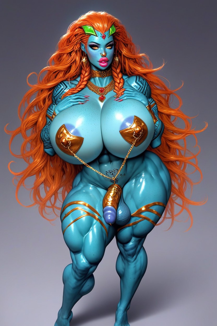 Colossal Breasts, Ass Bigger Than Torso, Orange Hair Shemale AI Porn