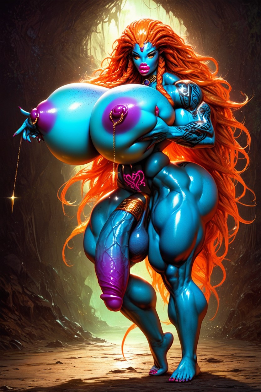 Necklace, Oiled Skin, Full Body Tattoos Shemale AI Porn