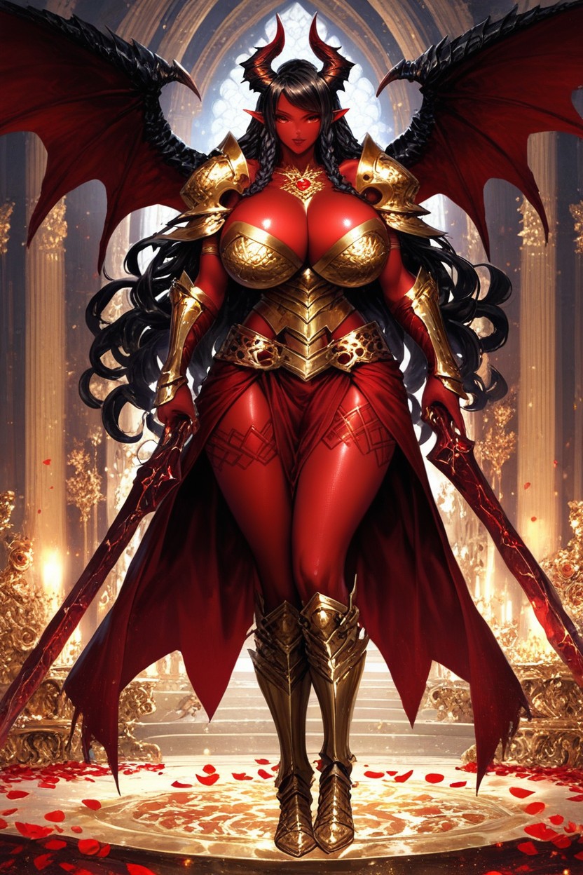 Massive Dragon Wings, Black Scales, Holding Giant Dragon Sword In Left Hand Hentai AI Porn