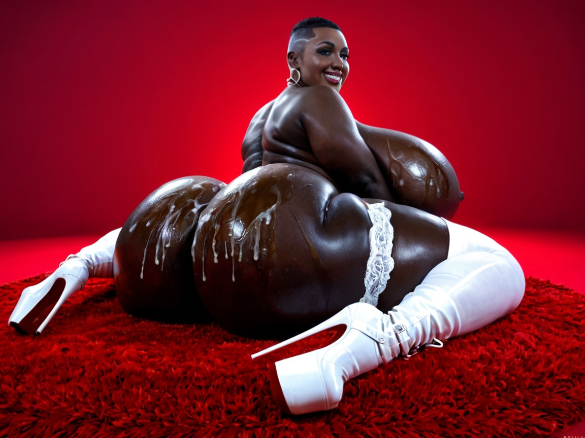 Pitch Black Skin, Massive Natural Breasts, On Side BBW AI Porn
