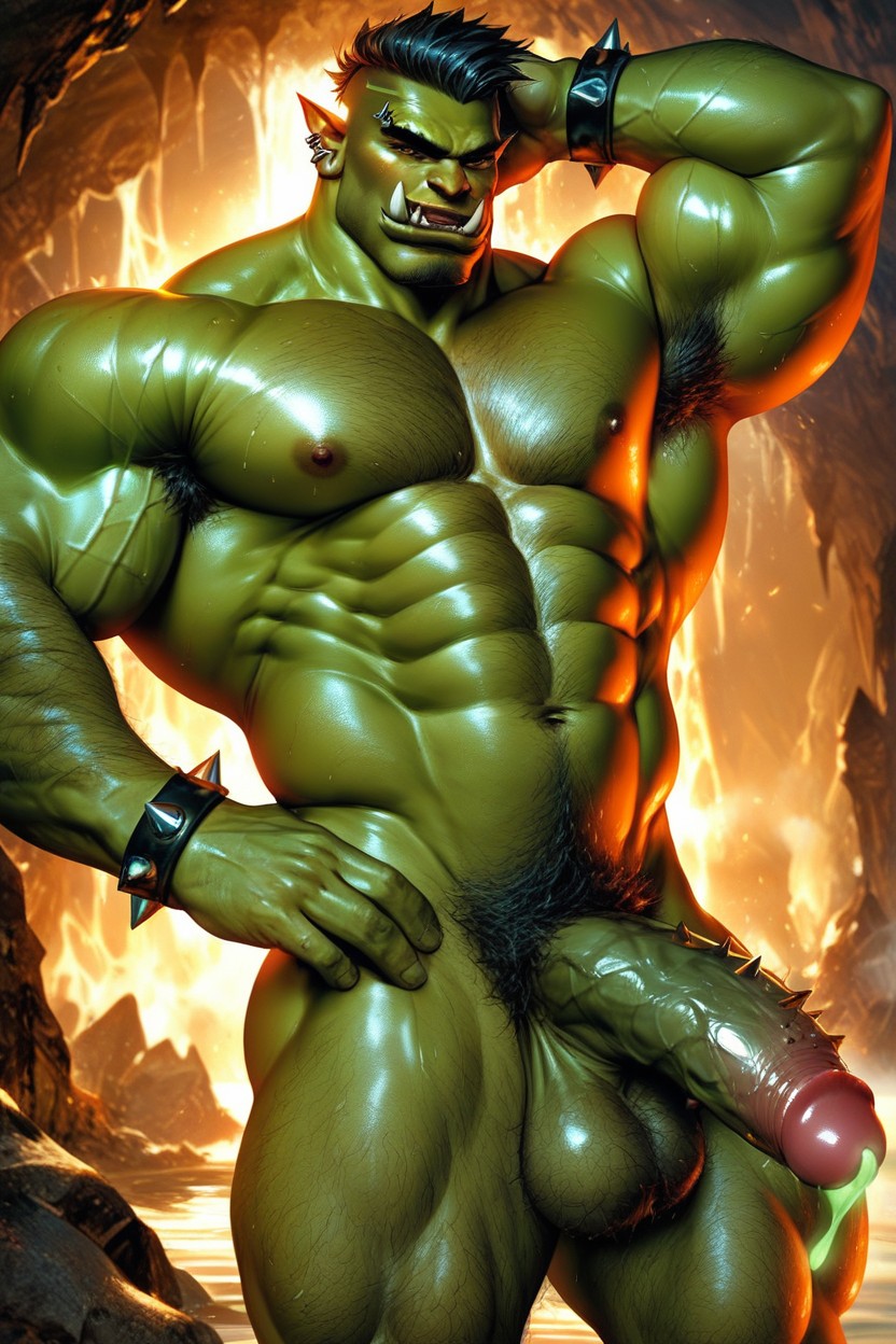 Green Sticky Cum, Dark Hair, Motion Lines Porno IA Gay
