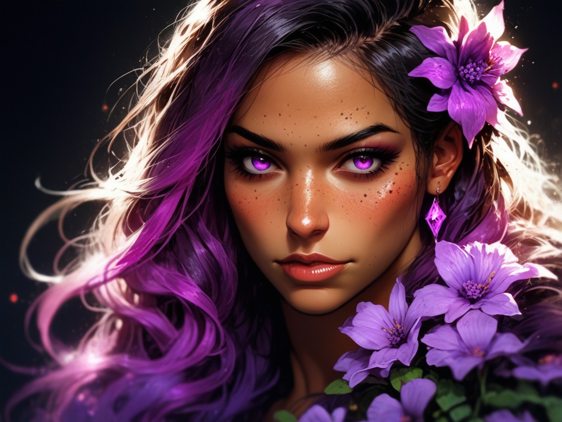 Nsfw, 18+, Glowing Neon Purple Gem Latina AI Porn