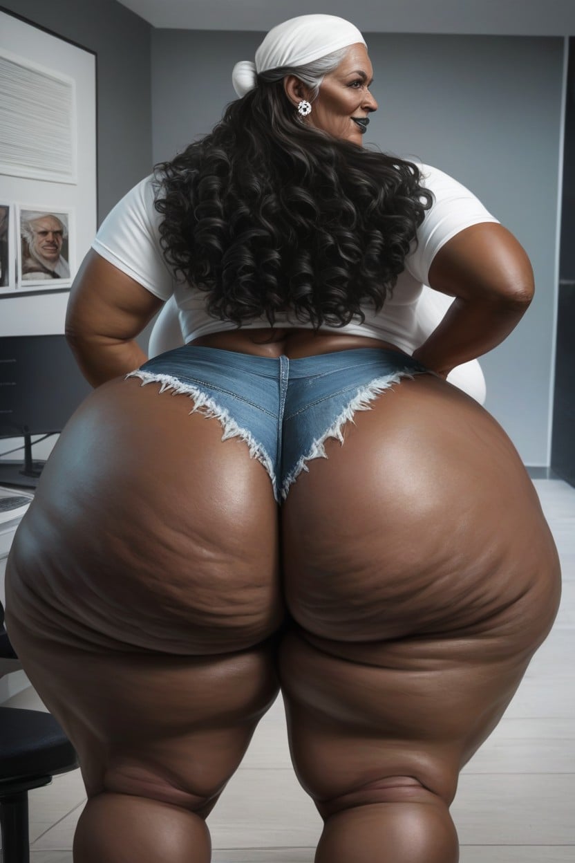 Front View A Tall Very Dark Skin Black Oily Skin Nigerian Woman, Beauty Face, Ass Triple Width Of Shoulders AI Porn