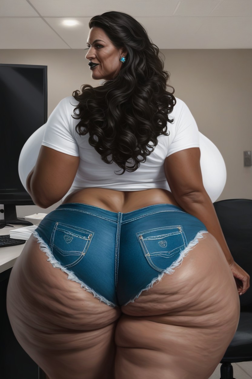Gigantic Thighs, Dark Black Oily Skin Nigerian Woman Walking Around Looking At Viewer, Breast Expansion AI Porn