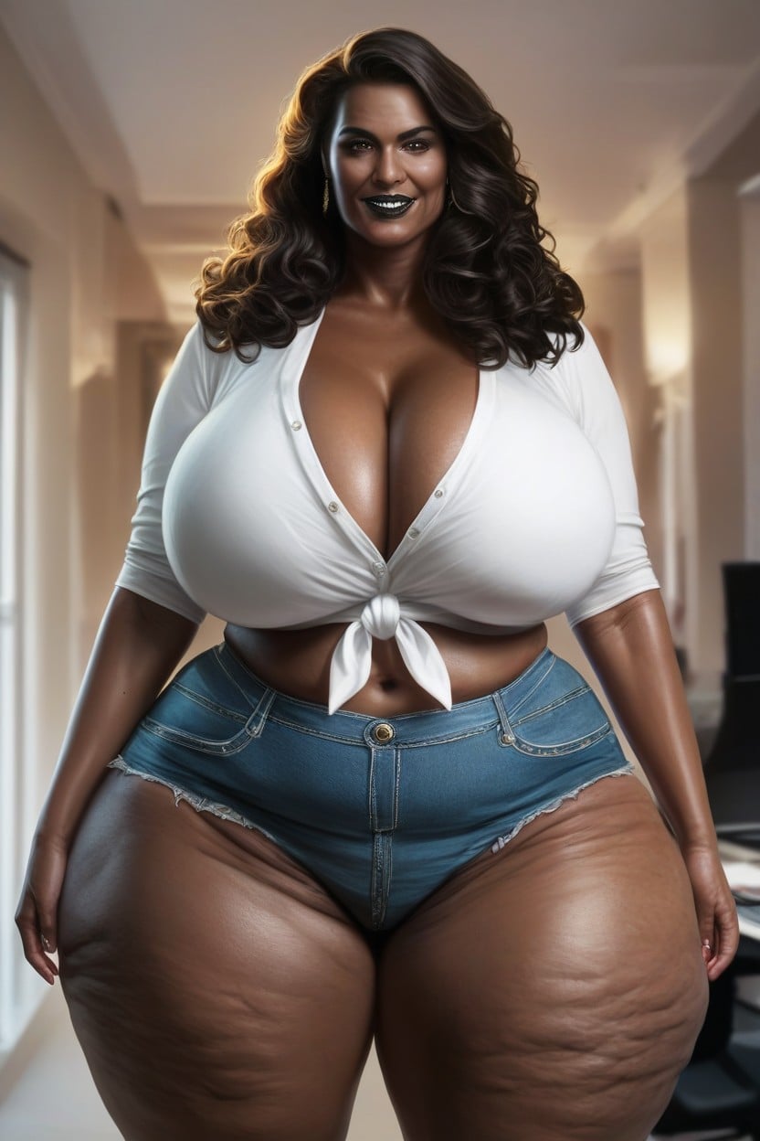 Ssbbw Massive Fake Booty, Black Lipstick, Curly AI Porn